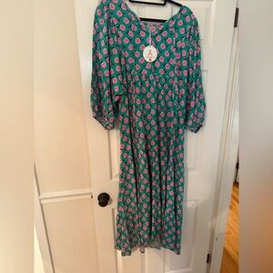 Floral Long Sleeve Dress in Green and Pink